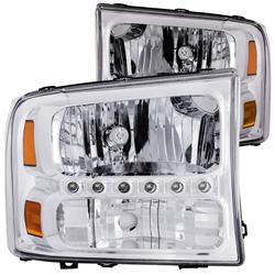 Picture of ANZO USA ANZ111088 99-04 F250 & F350 Super Duty 00-04 Excursion Headlights Crystal Clear with LED Strip - 2 Piece