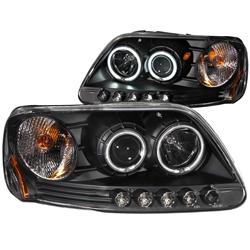 Picture of ANZO USA ANZ111097 97-03 Ford F-150 Headlights Black Clear Projector with Halos