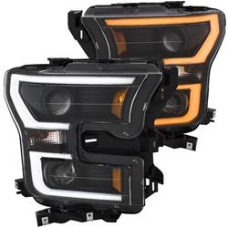 Picture of ANZO USA ANZ111357 15-16 Ford F-150 Projector Headlights with Plank Style Switchback Black with Amber