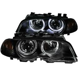 Picture of ANZO USA ANZ121269 01-04 BMW 3 Series E46 Projector with Halo Black Clear with Amber Headlights