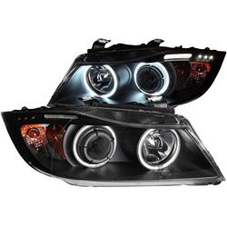 Picture of ANZO USA ANZ121335 06-08 BMW 3 Series E90-E91 Projector Halo with LED Bar Black Clear with Amber