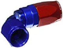 08 90 Degree Female Aluminum Hose End - Red & Blue