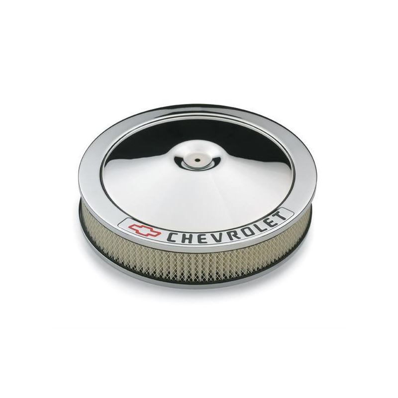 14 in. Classic Chrome Air Cleaner with Chevrolet & Bow Tie - Red Bowtie - 14in.