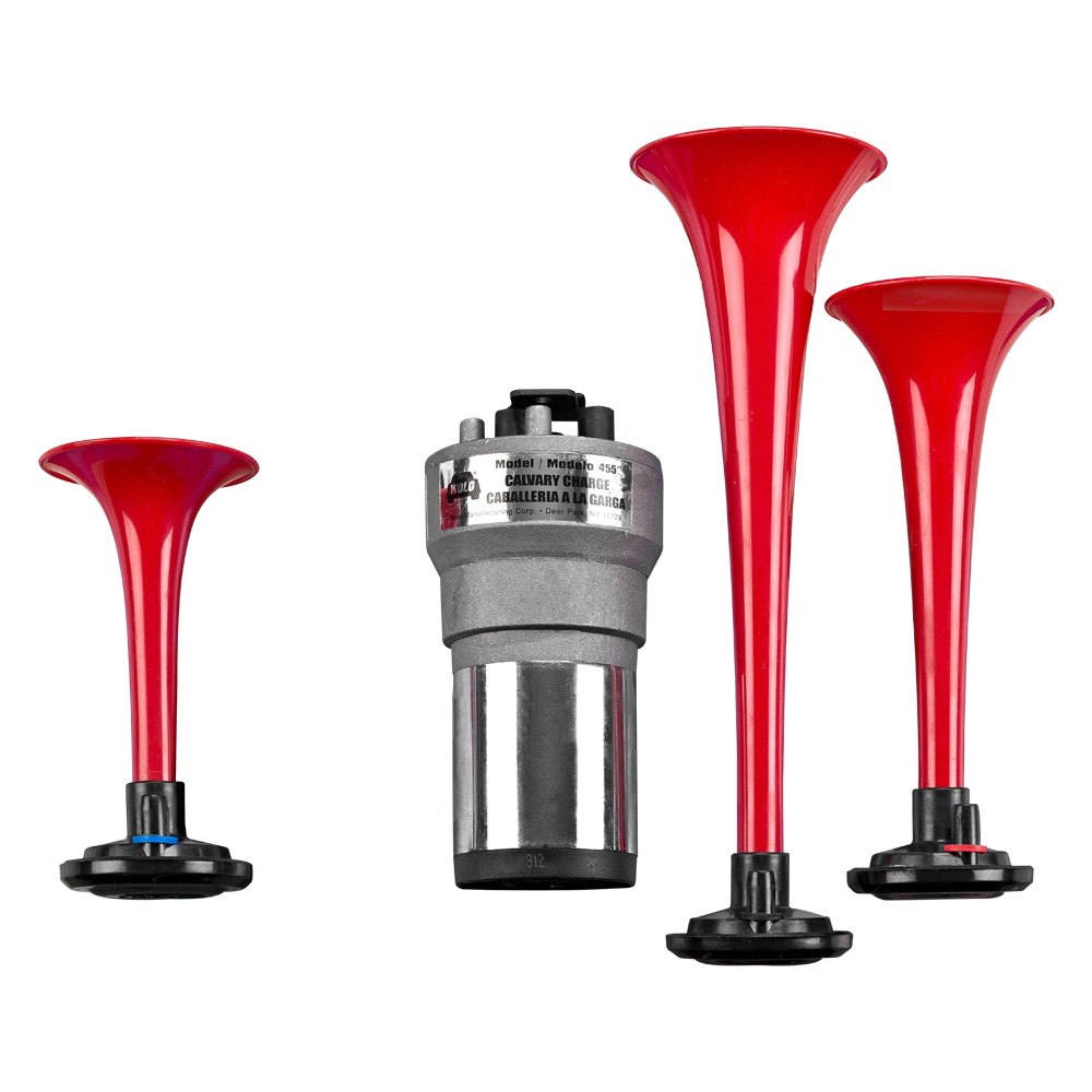 Picture of Wolo WOL455 Three Durable Red Plastic Trumpets Calvalary Charge Musical Air Horn