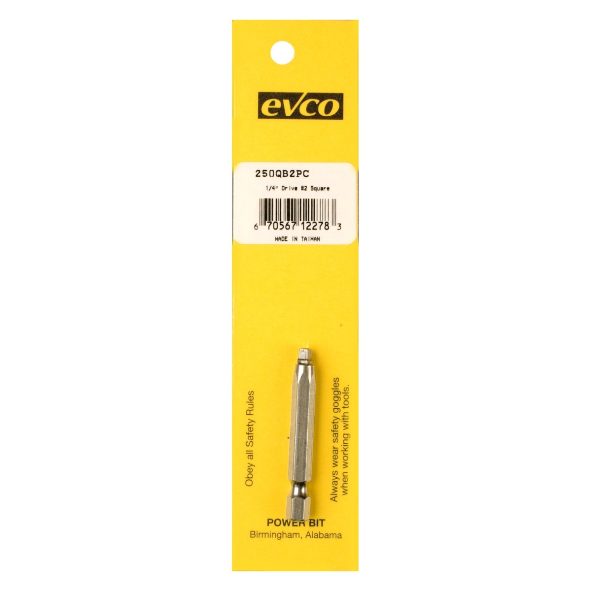 0.25 x 2 in. Drive Square Recess Power Bit, No. 2