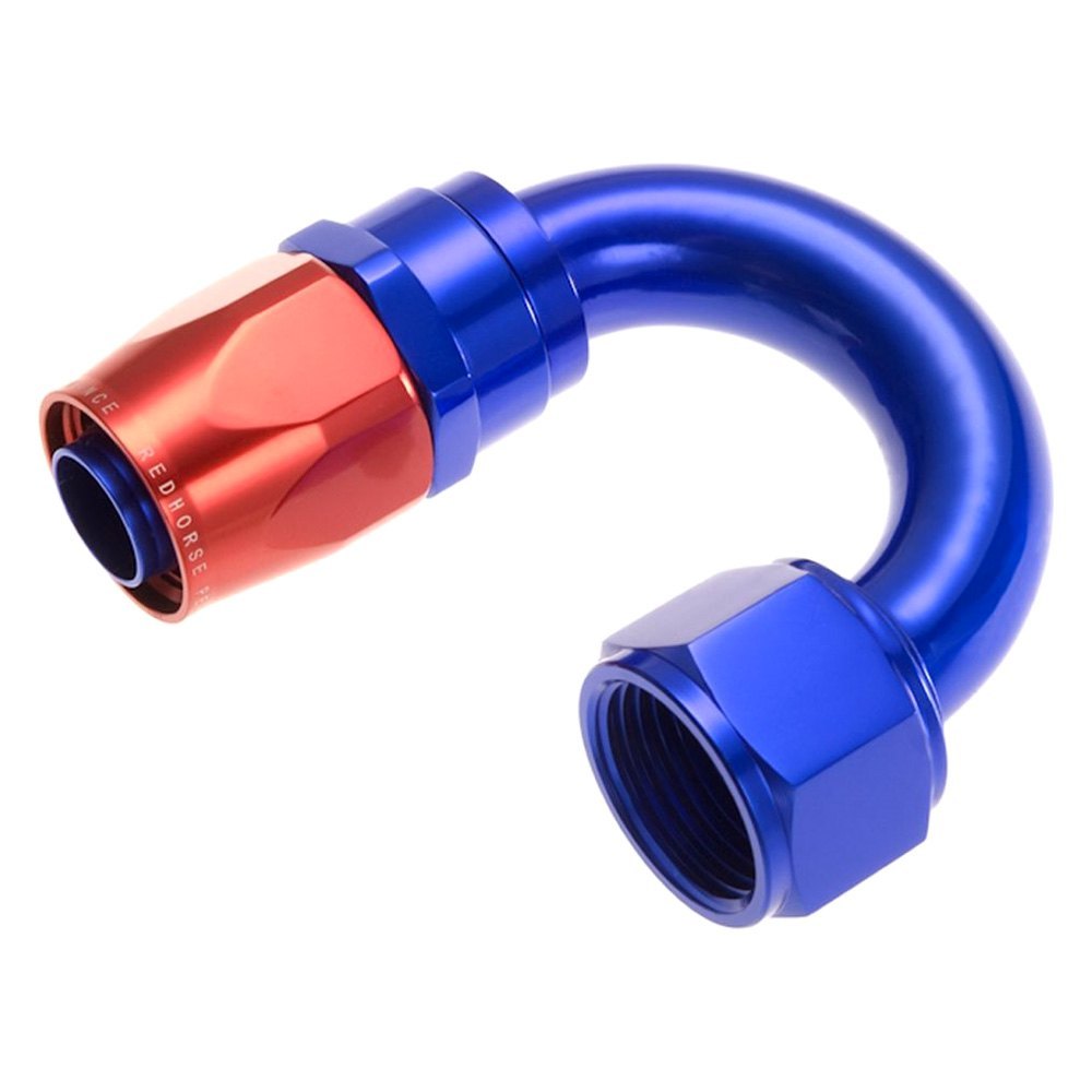 10AN 180 deg Female Aluminum Hose End, Red & Blue