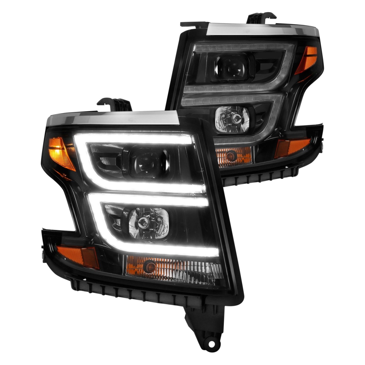 Black LED U-Bar Projector Headlights Plank Style for 2015-C Tahoe & Suburban