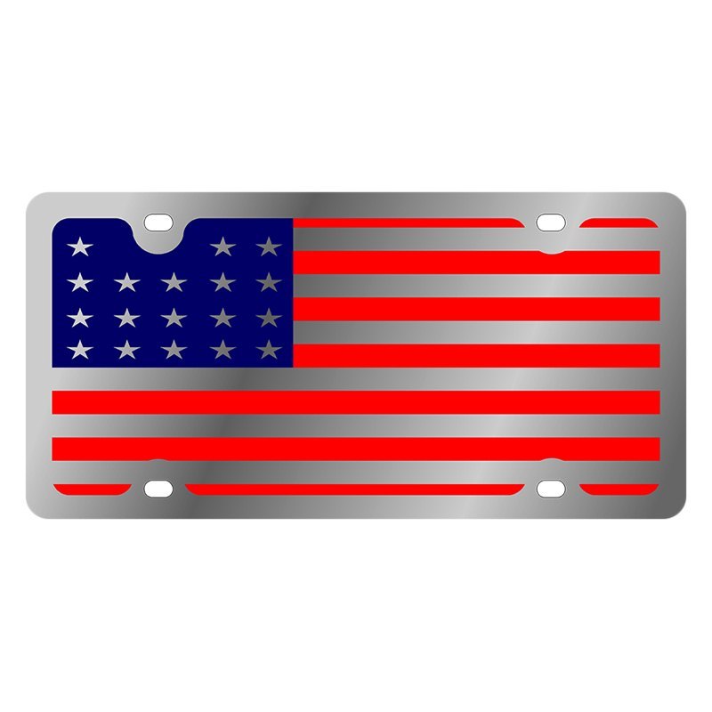 Polished License Plate with USA Full Flag Logo