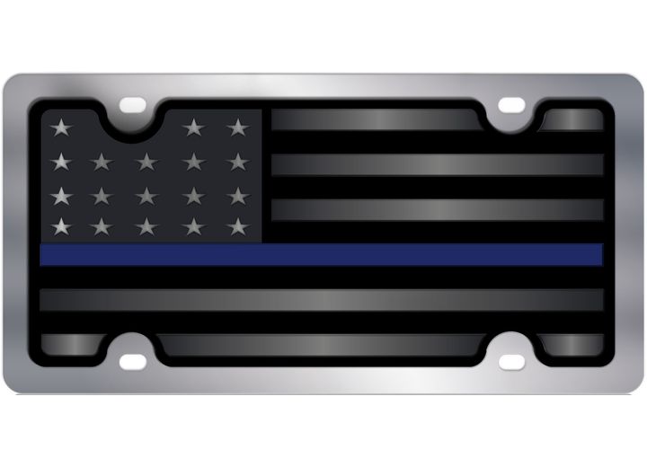 Carbon Steel License Plate - Blacked Out USA Flag  With Dark Blue Opaque Stripe Ss Plate