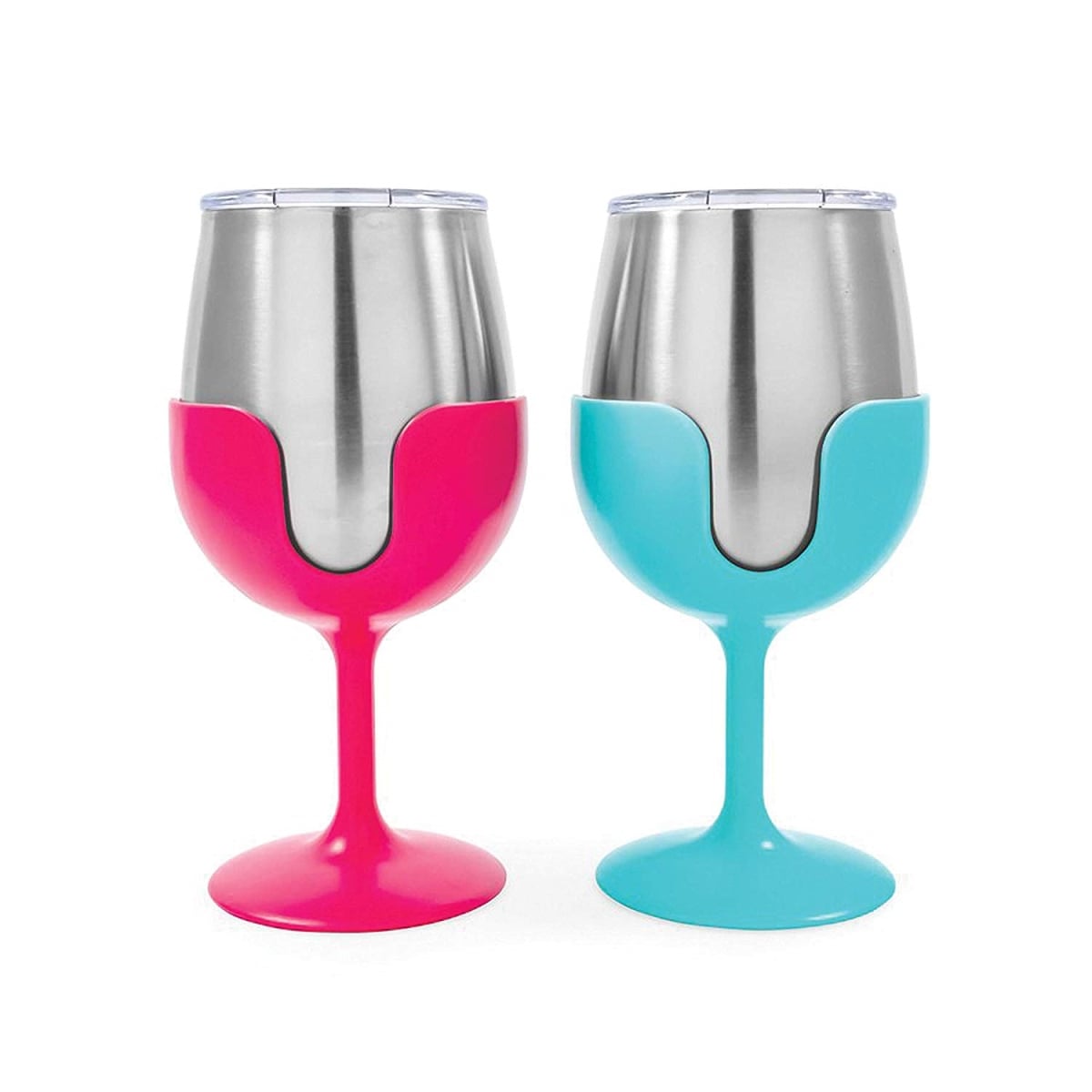 Stainless Steel Wine Tumbler Set, Blue & Pink