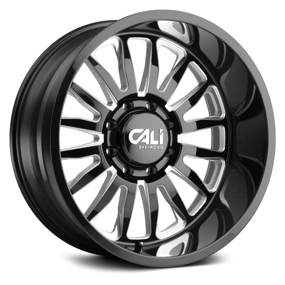 Picture of Cali Off-Road CFR9110-2270BM Summit Gloss Wheel with Milled Spokes&#44; Black - 20 x 12 in. &#44; 8 x 170 mm & 51 x 125.2 mm