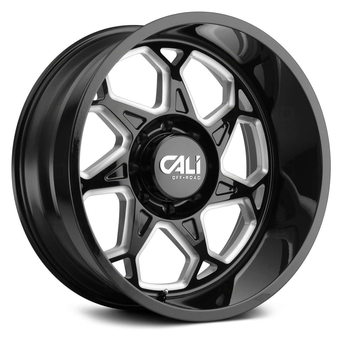 Picture of Cali Off-Road CFR9111-22281BM Sevenfold Gloss Wheel with Milled Spokes&#44; Black - 22 x 12 in. &#44; 8 x 165.1 mm & 51 x 130.8 mm