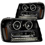 2002 - 2009 Trailblazer Headlights Black Projectors with CFL Halo Lamp - Clear