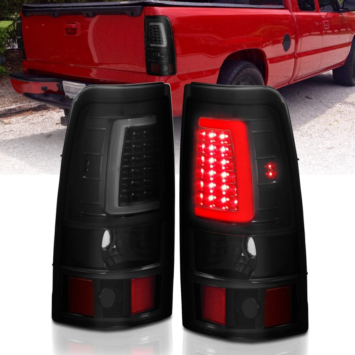 LED Plank Style Taillights - Black with Smoke Lens - 2003-2006 Silverado HD