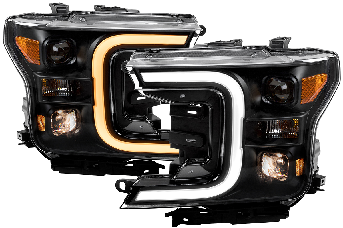Picture of Anzo USA ANZ111398 Projector Headlights with Plank Style Switchback Black with Amber for 2018-C F150