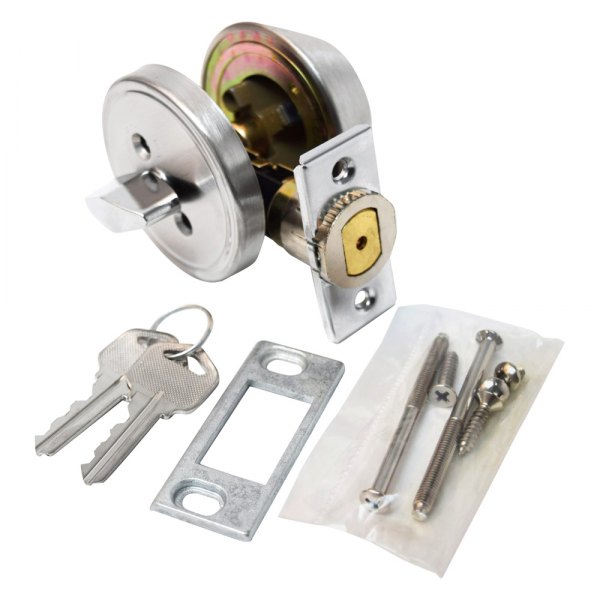 Valterra VLPL32CS3108 Standard Key Single Cylinder Door Lock with Deadbolt, Stainless Steel Silver - Clam Shell