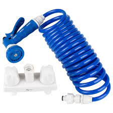 RV Exterior Spray Faucet with Coil Hose & Multi Spray Nozzle - White & Blue -  Bookazine, TI2470952