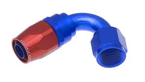 06 AN 120 deg Female Aluminum Hose End - Red & Blue