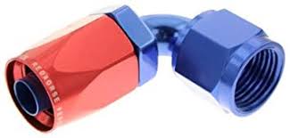10 90 deg Female Aluminum Hose End - Red & Blue