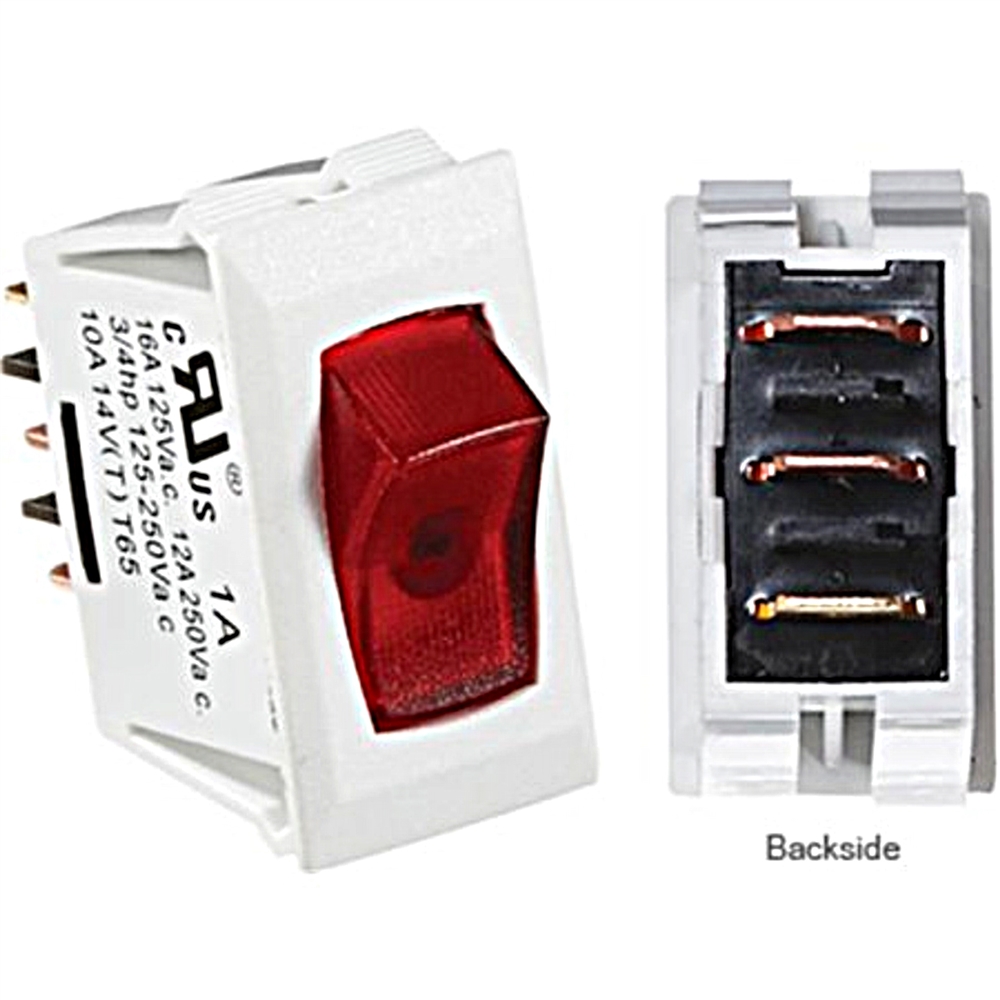 0.550 x 1.1 in. 10A DC Rocker Switch, White with Red