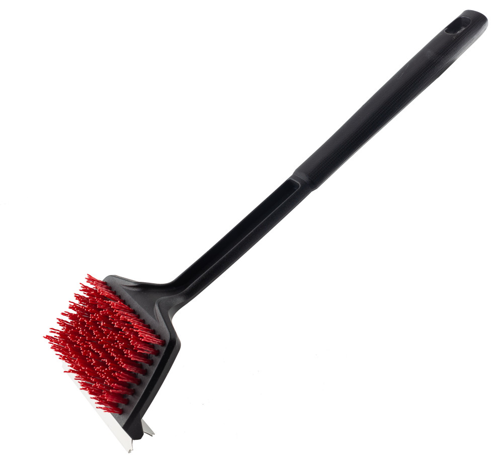 18 in. Flat Top Grill Brush with Nylon Bristles & Stainless Steel Scraper