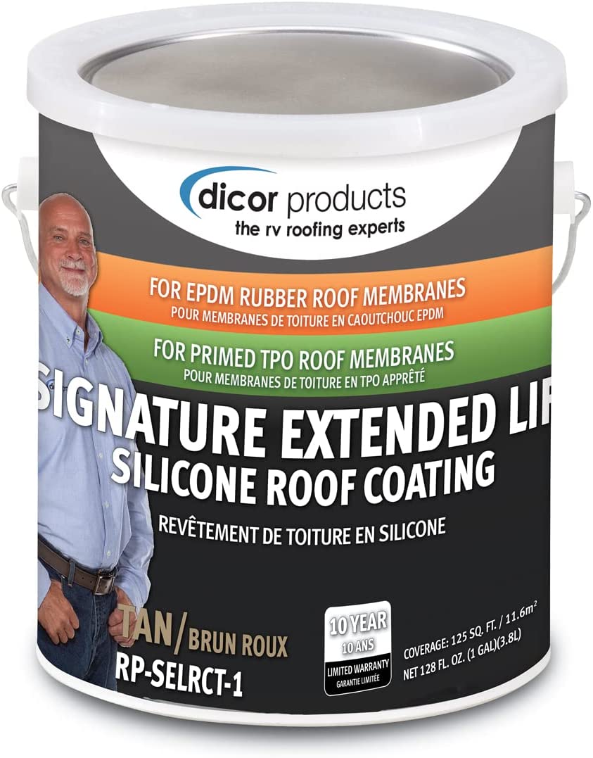 Picture of Dicor DCRRP-SELRCT-1 1 gal 100 Percent Silicon Solid Signature Extended Life Roof Coating Can&#44; Tan
