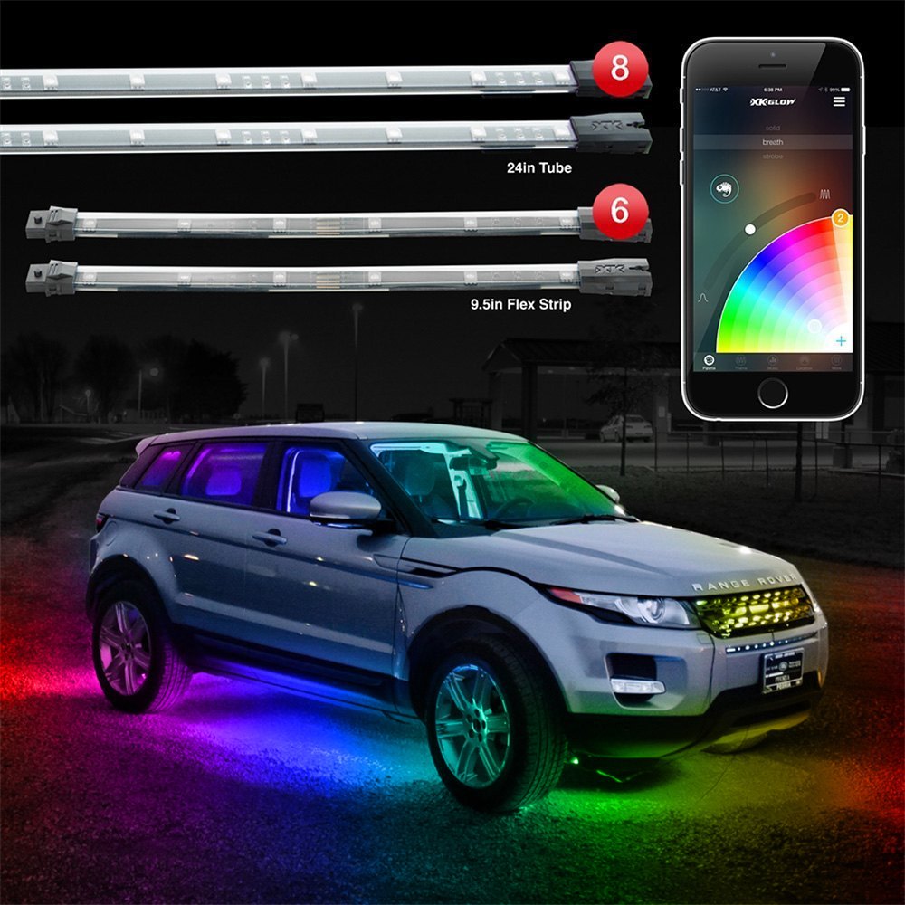 XKGKS-CAR-ADVANCE 8 x 24 in. Slim Tube & 6 x 10 in. Flex Strip Million Color Smartphone App Control Underbody & Interior Kit