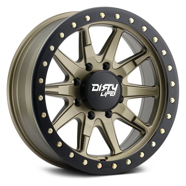 17 x 9 in., -12 mm Offset - 5x127 Bolt Pattern & 78.1 mm Hub 9304 DT-2 Satin Gold with Simulated Beadlock Ring Wheel