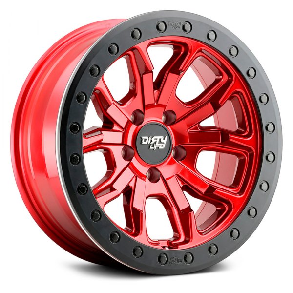 17 x 9 in., -12 mm Offset - 6x139.7 Bolt Pattern & 106 mm Hub 9303 DT-1 Crimson Candy Red with Simulated Beadlock Ring Wheel