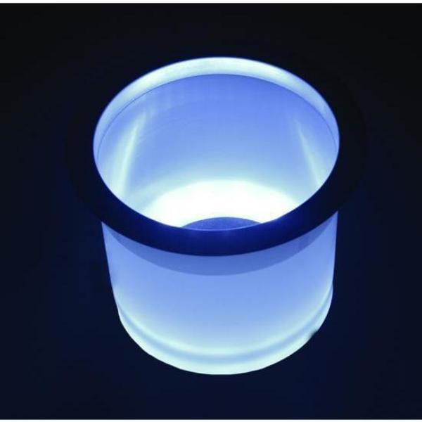 LED Plastic Lighted Cup Holder with Stainless Steel Rim, Blue