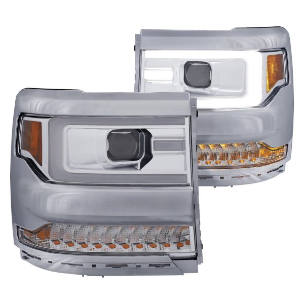 ANZ111374 Projector Headlight with Plank Style Design for 2016-2017 Silverado 1500, Chrome & Amber