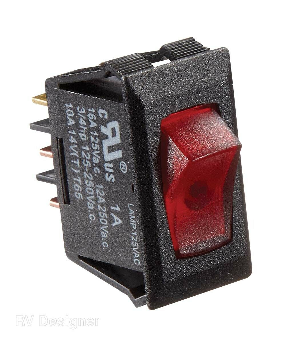 0.55 in. 125V AC Black with Red Rocker Switch with Illuminated On-Off Spst Cut-out