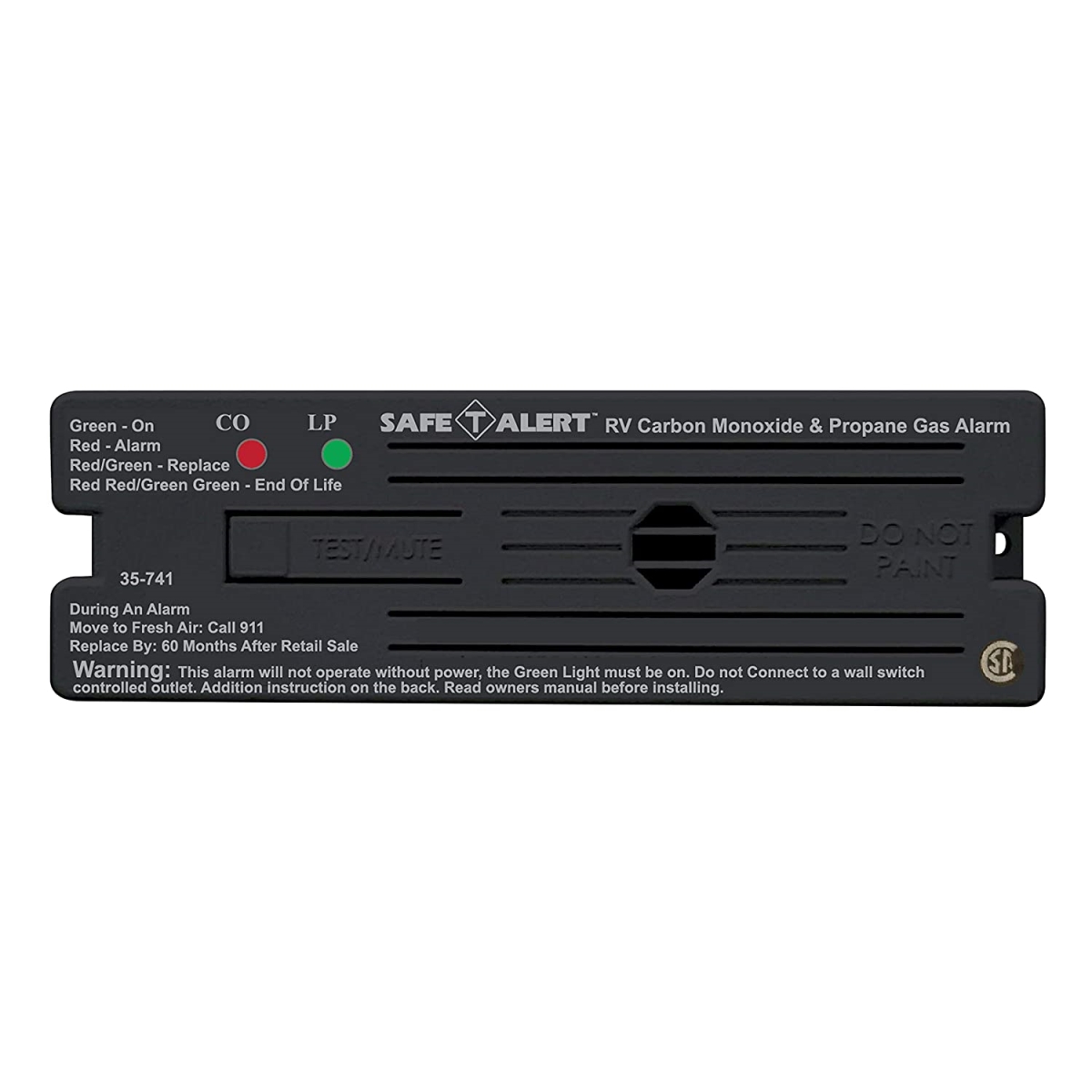 Combination Carbon Monoxide & Propane Alarm, Black Surface Mount & 12V DC Hard Wire