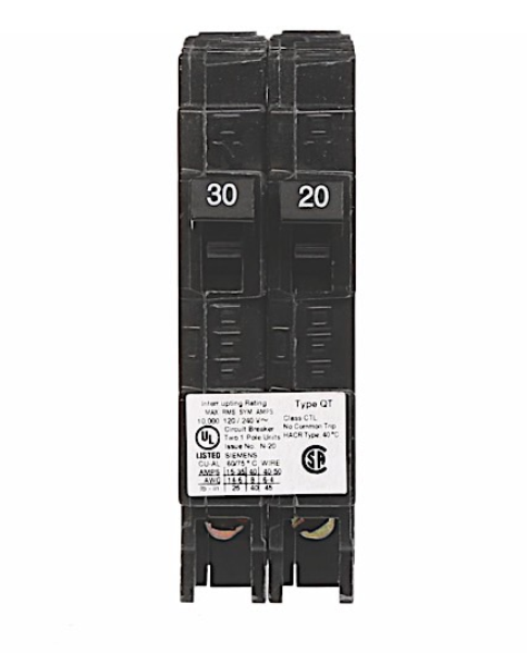 30-20A Siemens Circuit Breaker Type QT Twin Pole