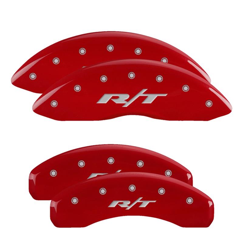 Picture of MGP Caliper Covers MGP55001SRT1RD Engraved Front & Rear Caliper Covers with RT1-Truck&#44; Red Powder Coat - Set of 4