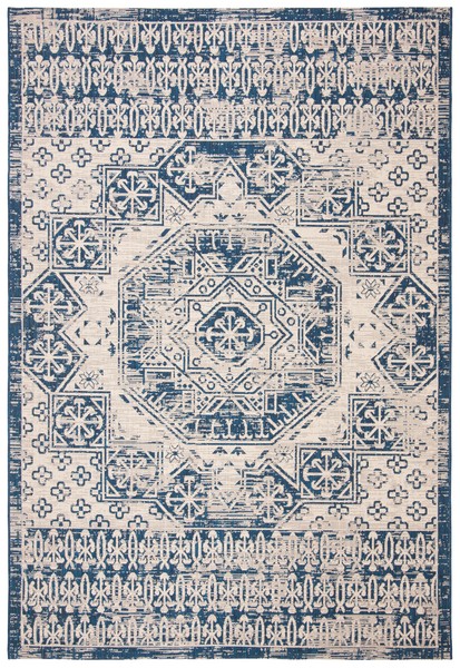 5 ft. 3 in. x 7 ft. 7 in. Courtyard Indoor & Outdoor Medium Rectangle Area Rug, Beige & Navy