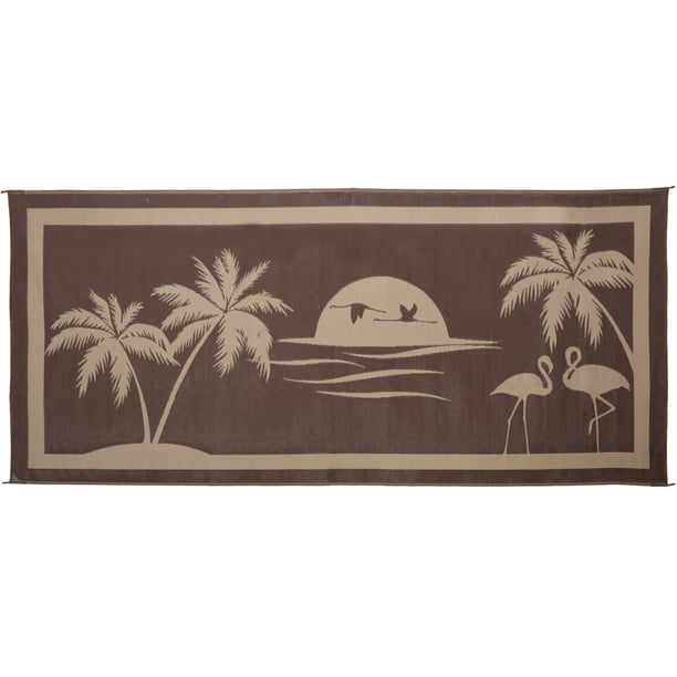 MINTO8187 8 x 18 ft. Tropical Oasis Tropical Oasis Mat with Carrying Bag, Matte Brown & Beige