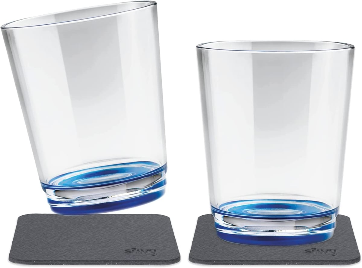 Magentic Drinking Cups with Metallic Non-slip Coasters, Lui Blue - Set of 2