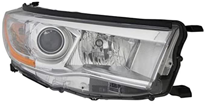REGTY1257-B001R Composite Right Hand Headlamp Assembly without Auto High Beam & Smoked Chrome Accent for 2014-2016 Toyota Highlander