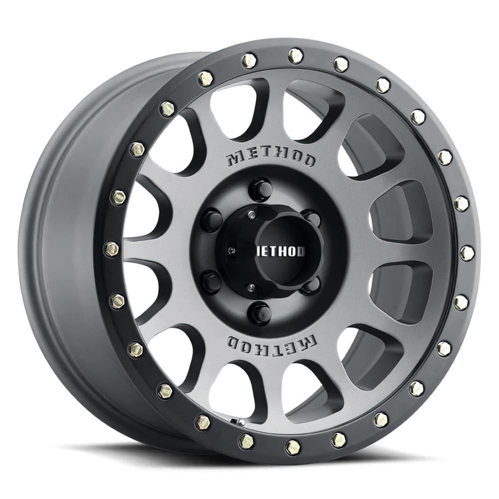 17 x 8.5 in. 25 mm Offset 6x5.5 Bolt Pattern 108 mm CB MR305 NV Matte Black & Gloss Black Lip Wheel