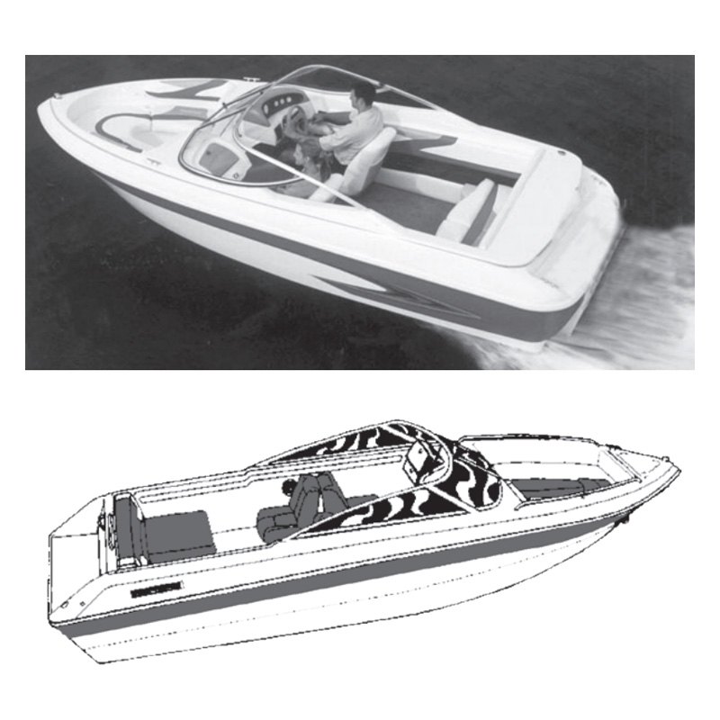22 ft. Vhull Runabout I-O Boat Cover with Windhsield & Bow Rails - Slate Gray