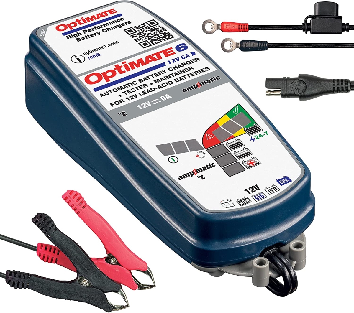 Optimate 6A Matic V2 Silver 9 Step Automatic Battery Saving Charger Tester & Maintainer