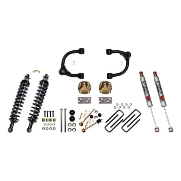 SKYTC530UMS 3 in. Upper A Arm Coilovers Rear Leaf Springs & M95 Shock Absorber for 2005-2015 Toyota Tacoma