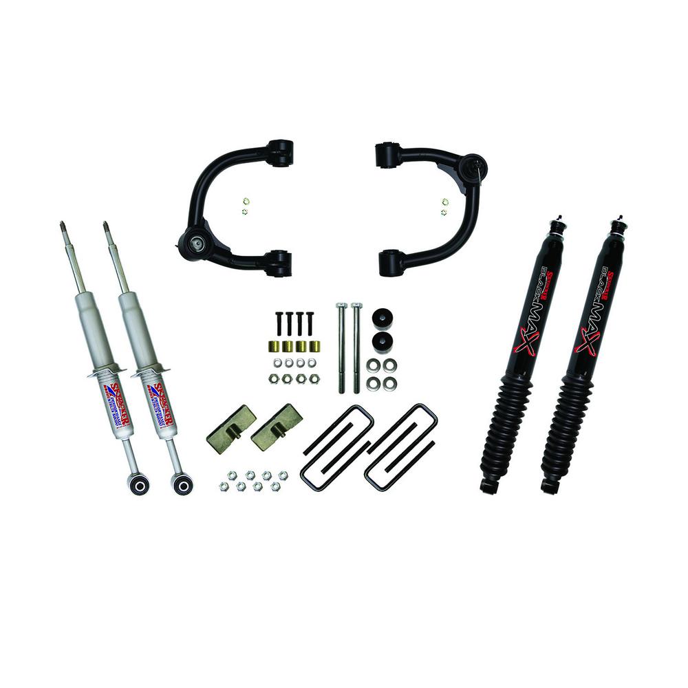 SKYTC530STUB 3 in. Upper Arm Strut Rear Blocks & Black Max Shock Kit for 2005-2015 Toyota Tacoma Prerunner