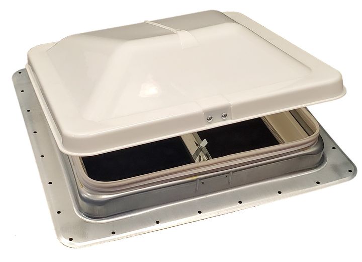 14 in. Universal Vent 12V Easy Change Smoke LID - Galv Collar White Screen Frame 90091 Garnish Plain Box