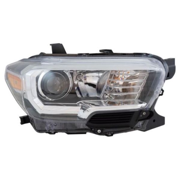 REGTY1289-B101R Black Bezel Composite Halogen Right Hand Headlamp Assembly without LED DRL & Fog Lamps for 2016-2017 Toyota Tacoma