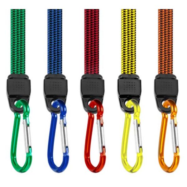 Performance Tool PRTW1449 Flat Bungee Cord with Carabiner, Multi Color - Pack of 5