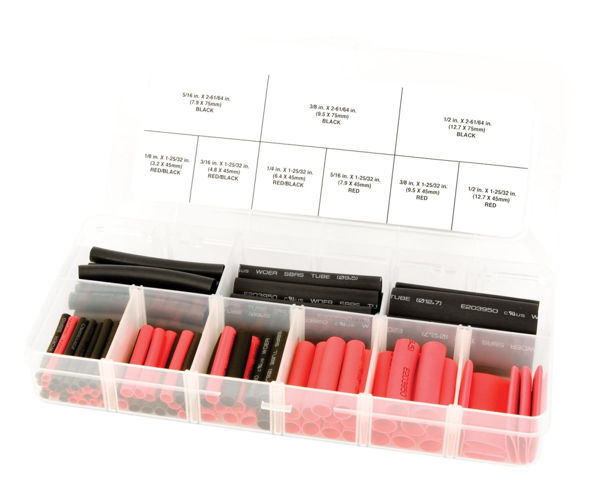 Performance Tool PRTW541 Weatherproof Heat Shrink Assortment, Black & Red - 106 Piece
