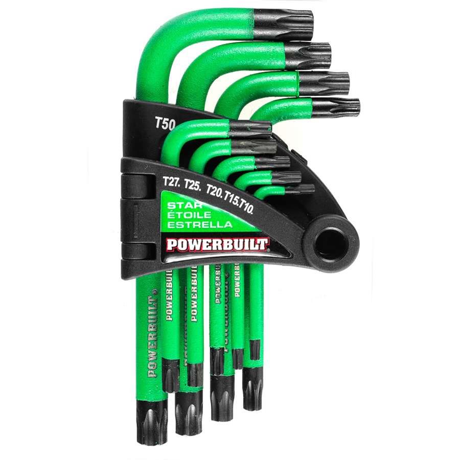 Short Arm Tamperproof Torx Key Wrench Set, Green - 9 Piece