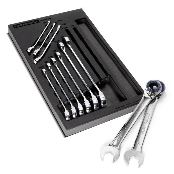 Pro Tech Sae Reversible Ratcheting Combination Wrench Set, Black - 11 Piece